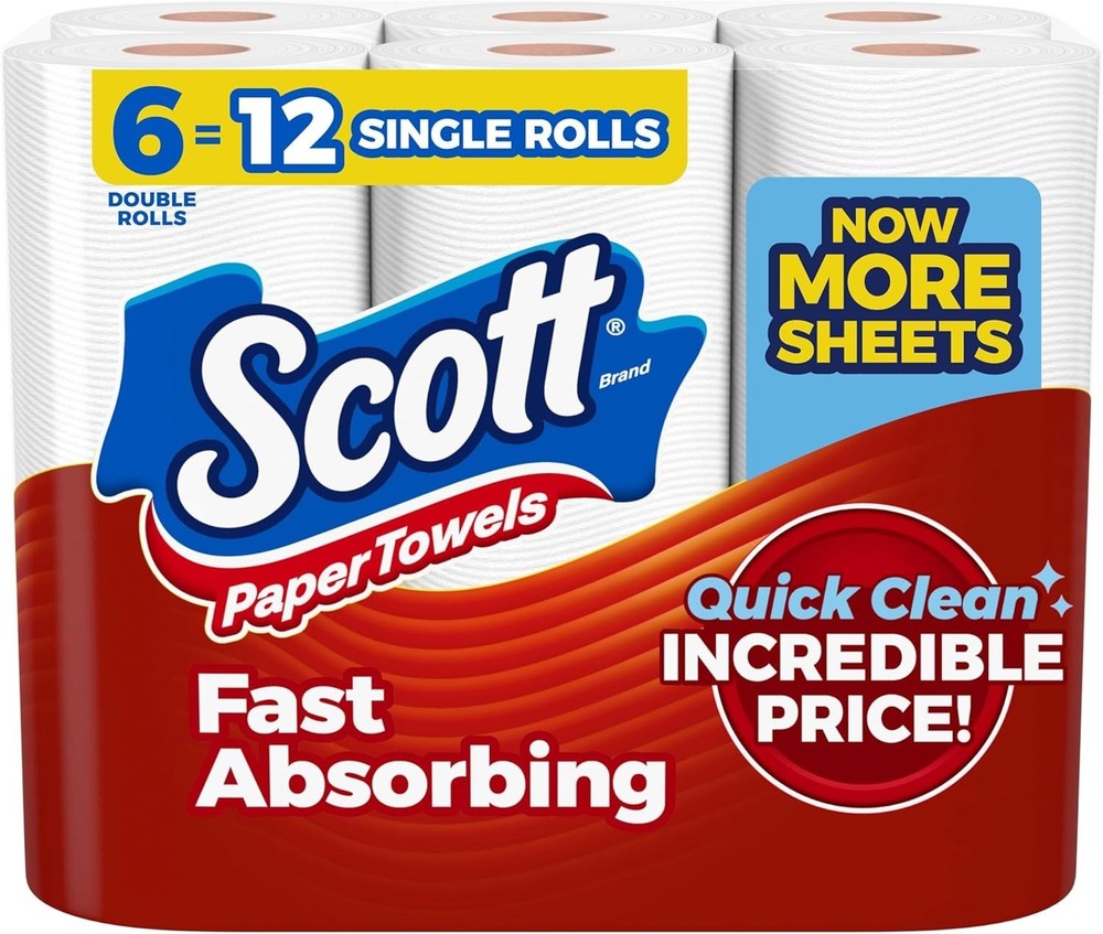 Scott Paper Towels, 6 Double Rolls = 12 Regular Rolls (108 Sheets Per Roll)