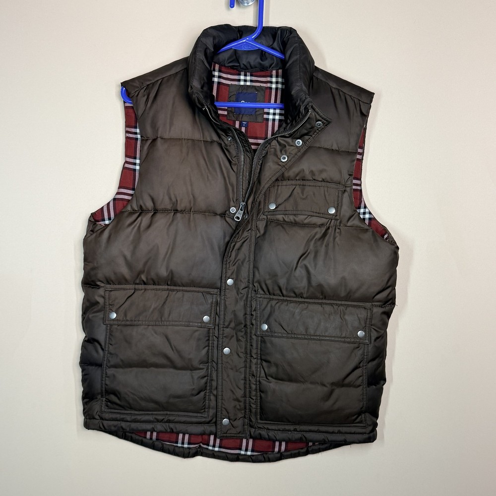 Gap Red Plaid Lined Full Zip Puffer Vest Brown Men's Size Small S