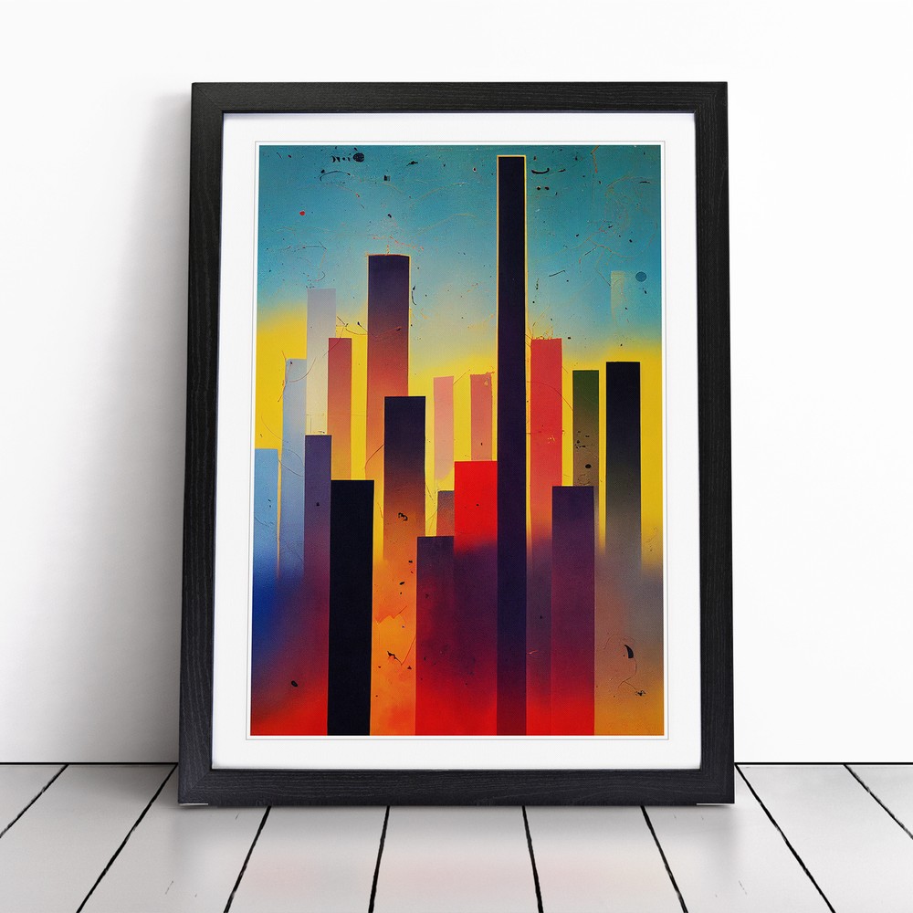 Paint Splash City Skyline No.5 Abstract Wall Art Print Framed Picture Poster