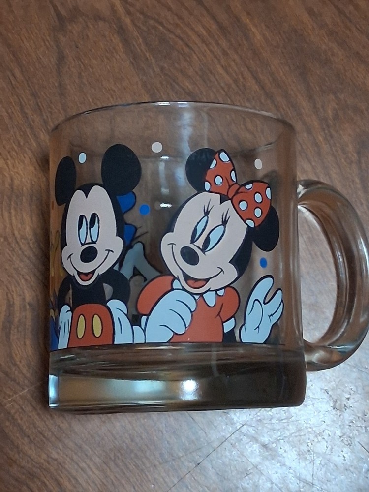 Vintage Disney Mickey Minnie Mouse and Friends Glass Mug Goofy Donald Duck