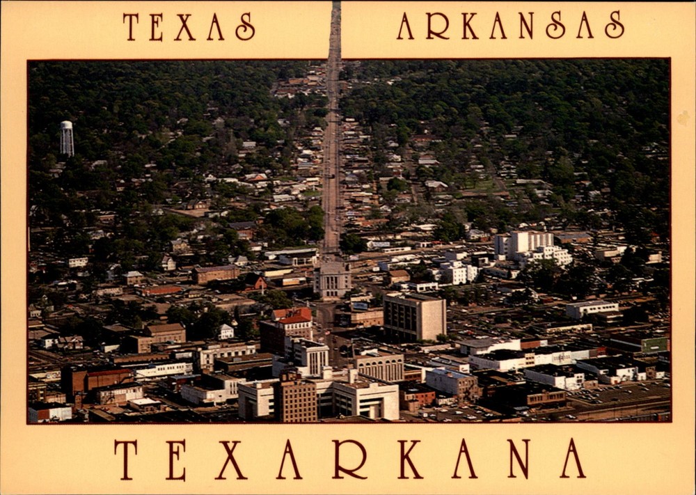 Aerial Texarkana Texas Arkansas State Line Avenue vintage postcard h717