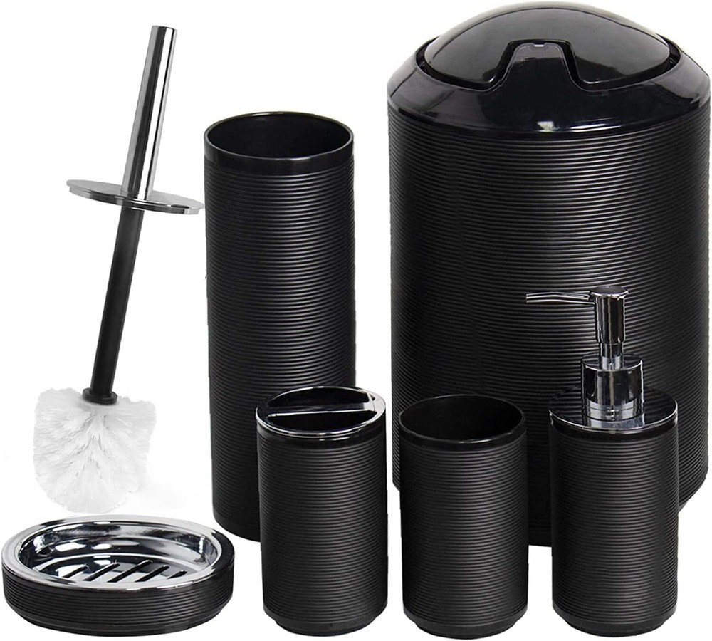 CERBIOR Bathroom Accessories Set 6 Piece Bath Ensemble Includes Soap Black