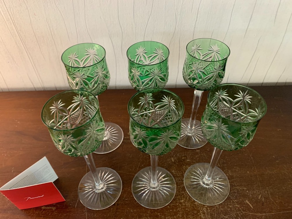 6 Wine Glasses Overlay Green Model S 1145 Baccarat Crystal (Price per Unit)