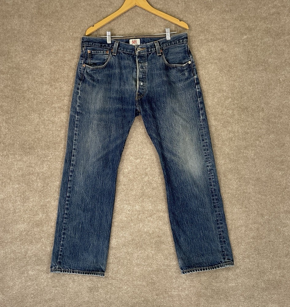 Men's Levi's 501 Blue Denim Jeans - Straight Leg, Original Fit - 36x29