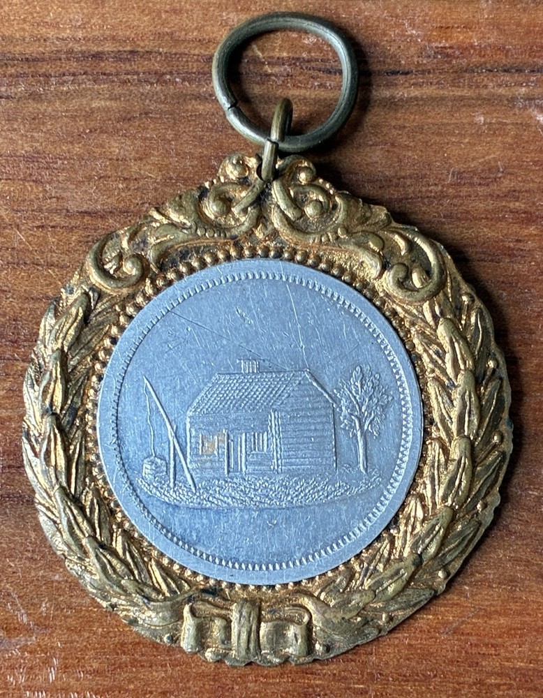 1902 Log Cabin, Lord's Prayer Medal by Schwaab S&S Co Wisconsin