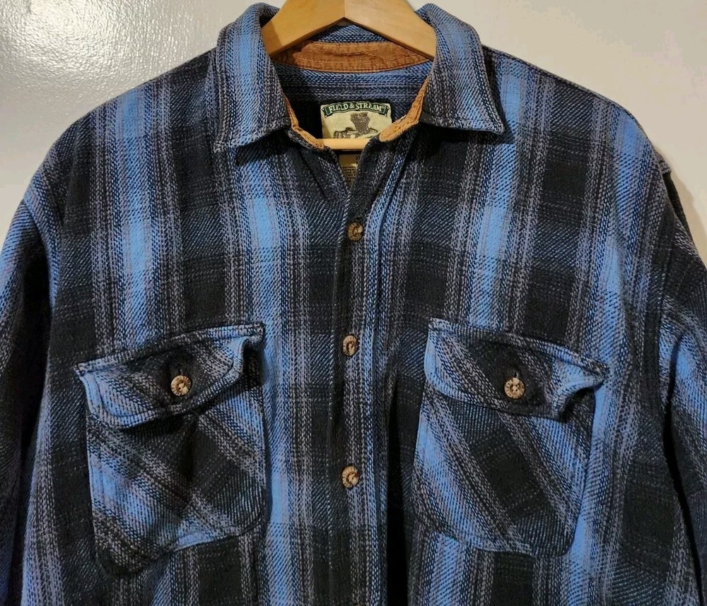 Field & Stream Shirt Mens XL Vintage Heavyweight Plaid Blanket Flannel Hiking
