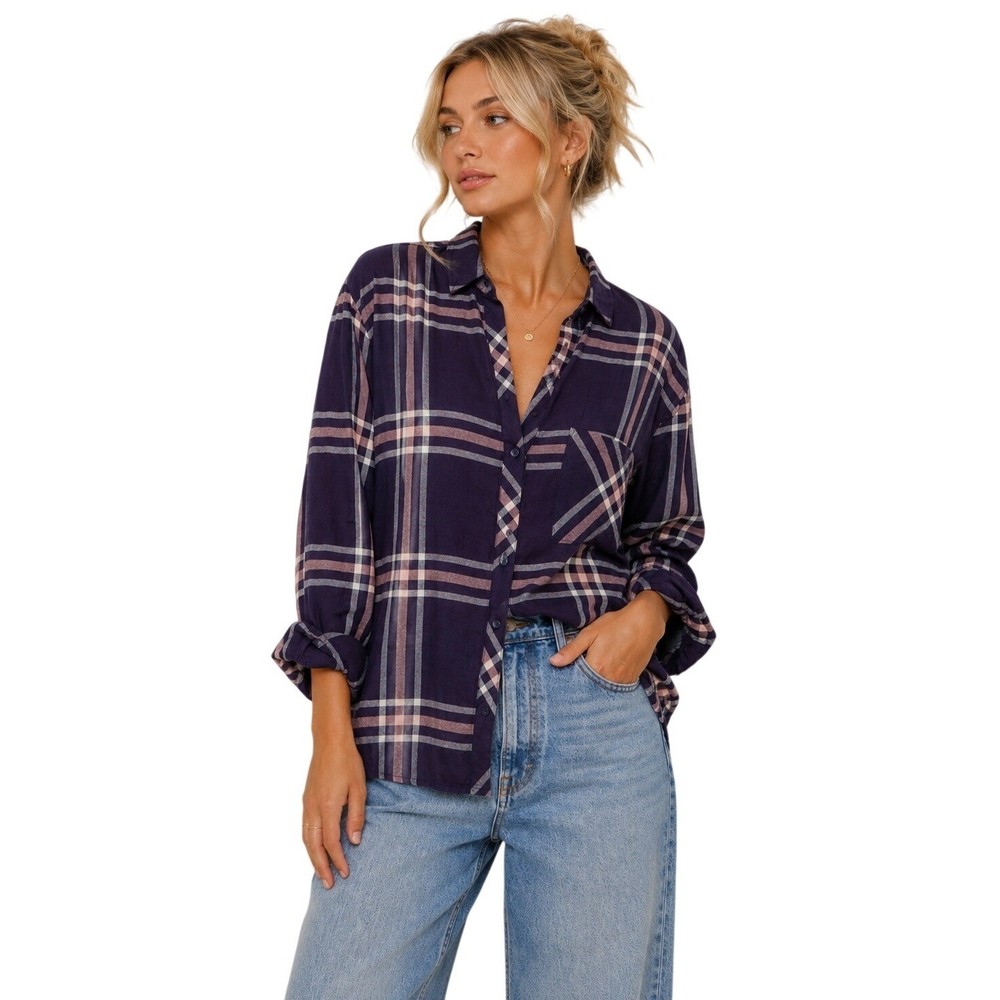 Rails Womens Plaid Button Down Shirt White Long Sleeve Medium