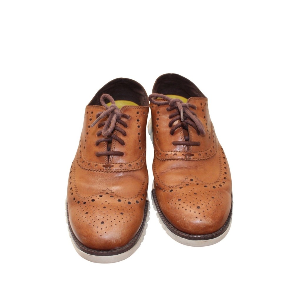Cole Haan Zerogrand Wingtip Oxford Mens 7.5M Tan Leather Good Dress Shoes