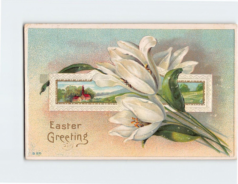 Postcard Easter Greeting Flower Art Print Embossed Card