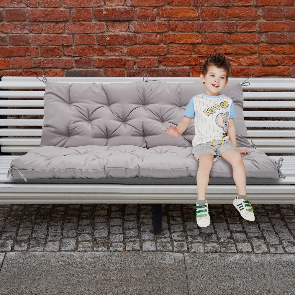 Outdoor Bench Cushion Waterproof Swing Seat Pad Replacement with Backrest & Ties