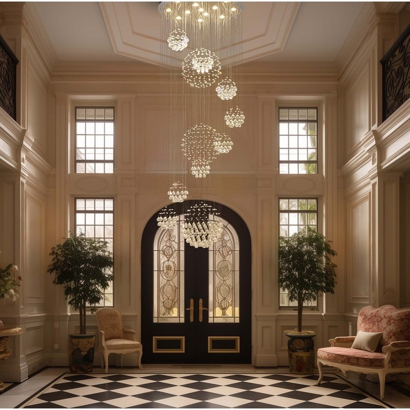32-Inch Modern Chrome Crystal Spiral Chandelier for 2-Story Foyer Entryway