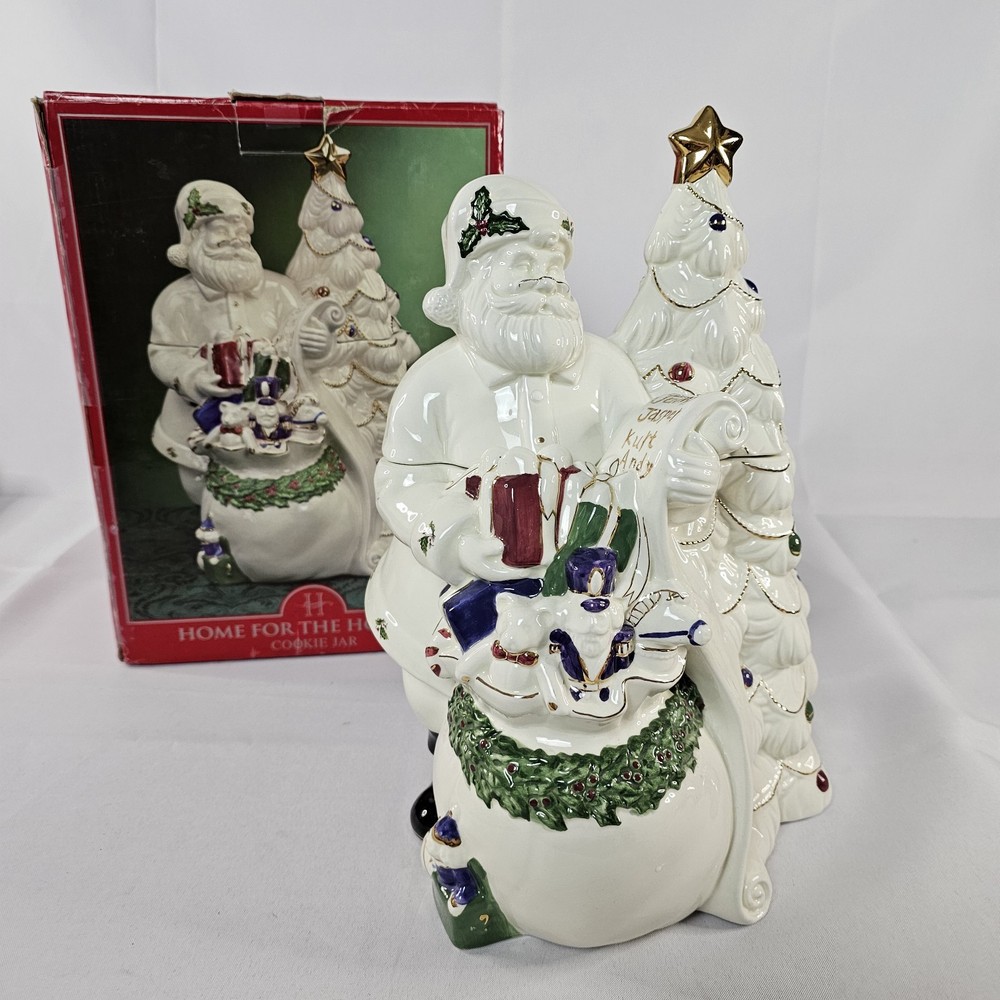 Vintage Christmas Cookie Jar With Original Box Home For The Holidays EUC READ⬇