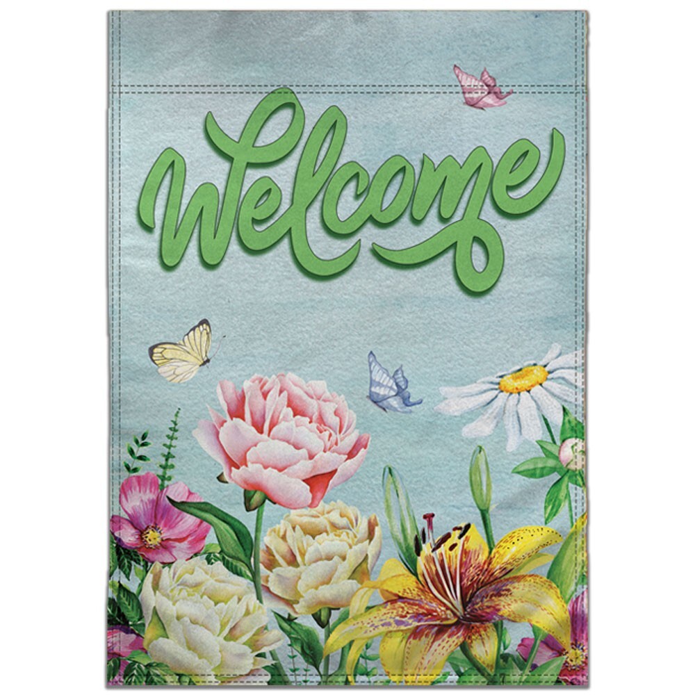 Welcome (Spring Flowers) Garden Flag 12x18in Double-Sided Yard Porch Decor