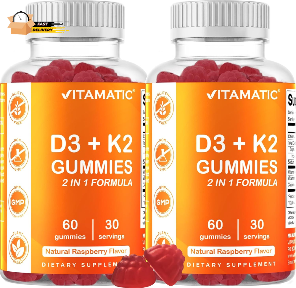 2 Pack Vitamin D3 K2 Gummies - 60 Count - Supports Healthy Bone, Hear