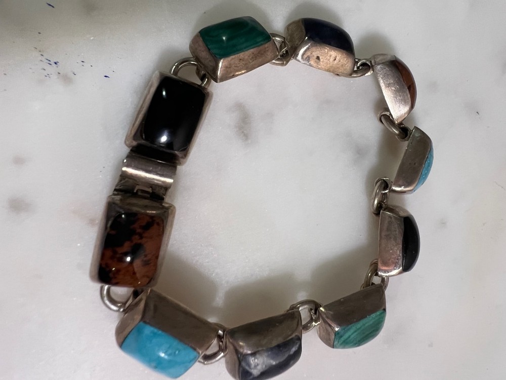 Expertly Forged 925 Sterling Silver Turquoise/Multi-stone Bracelet 7
