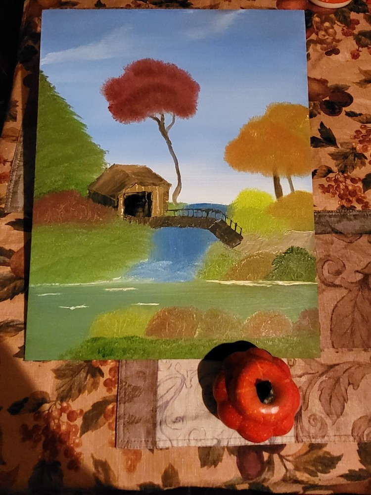 Serene Fall Landscape Oil Painting of Tranquil Autumn Scenery