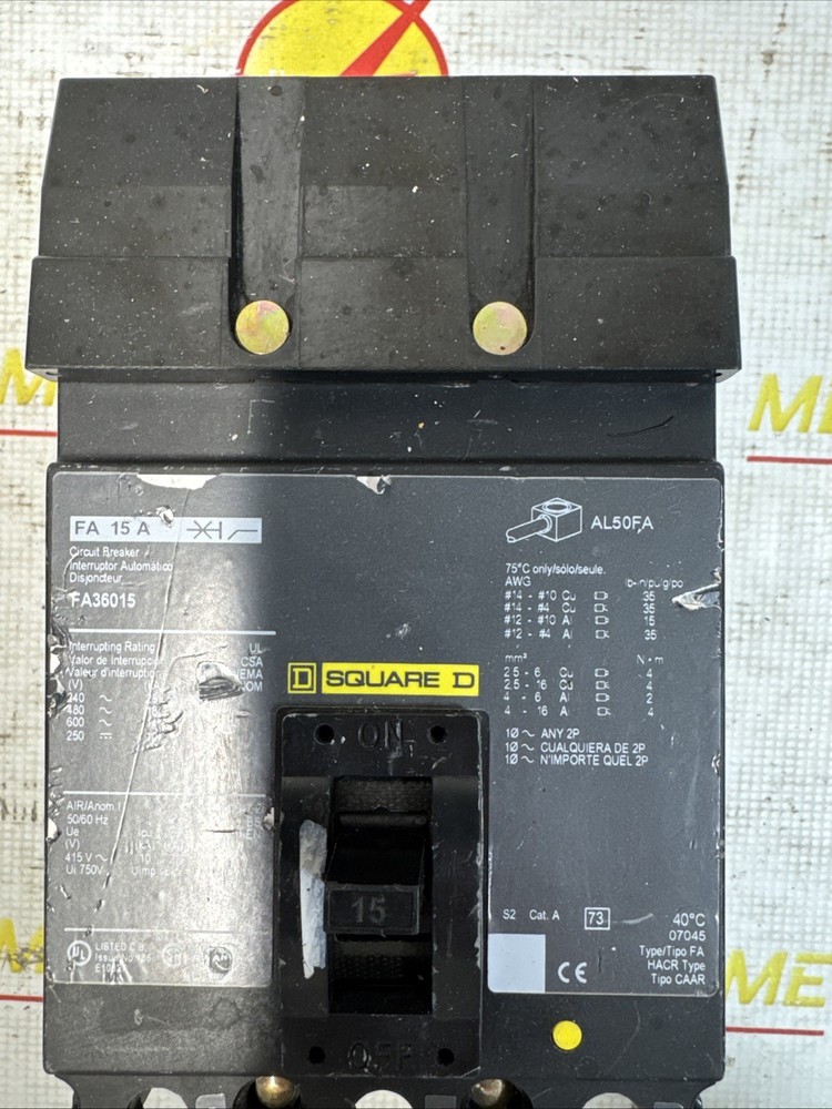 Square D FA36015 Circuit Breaker 15A 3-Pole 600V