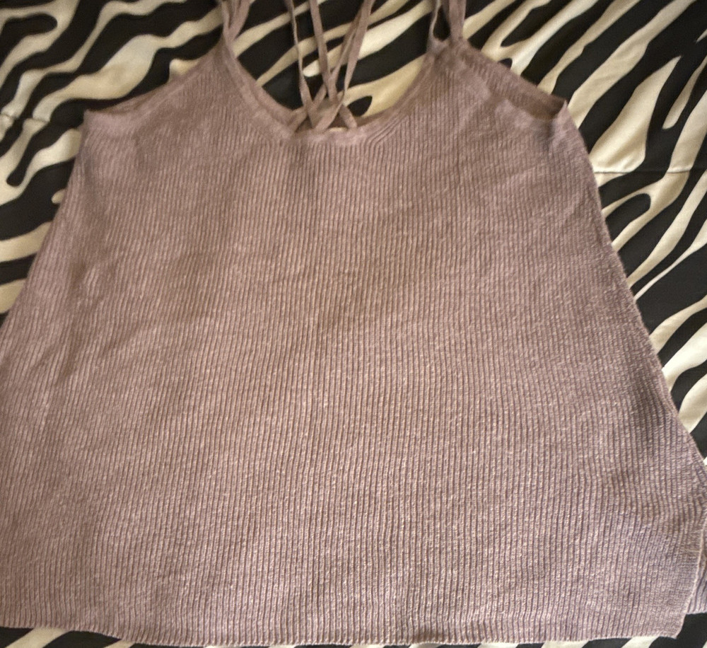American Eagle Outfitters Purple Ribbed Knit Spaghetti Strap Cami Tank Women's M