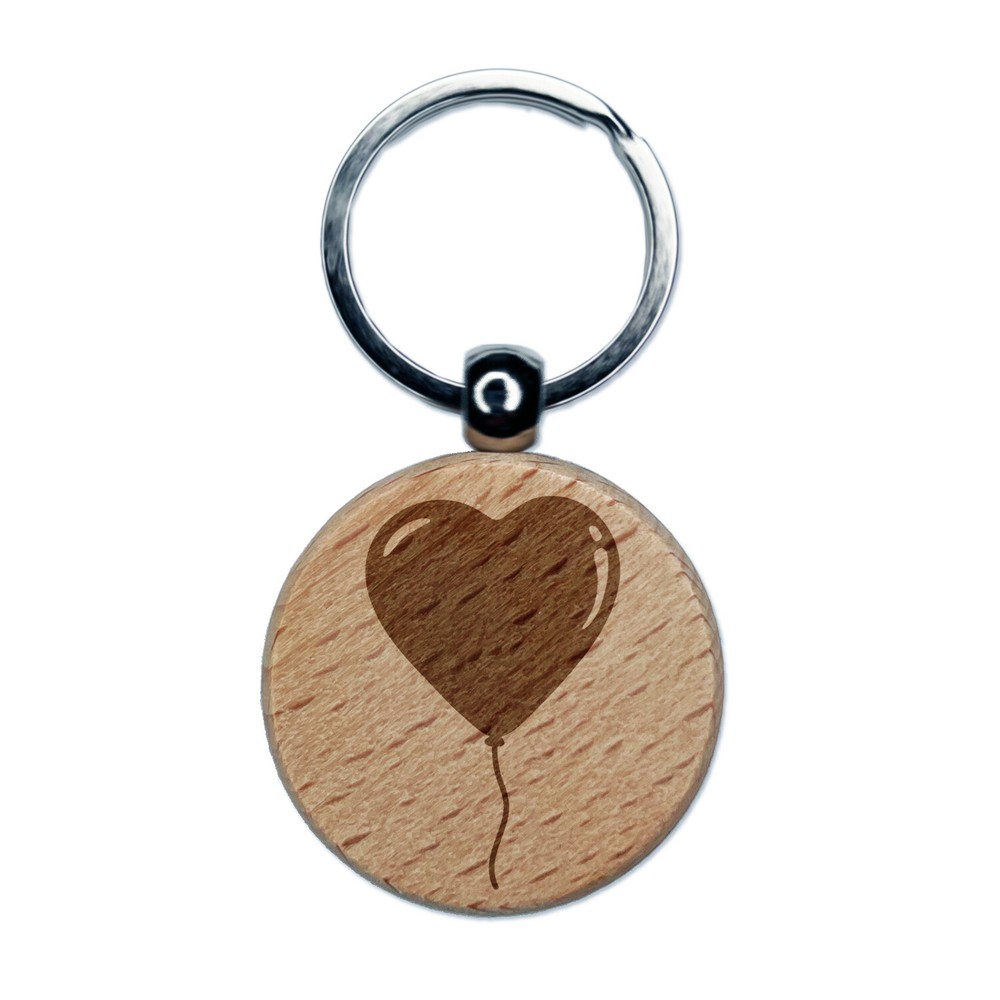 Valentines Heart Balloon Engraved Wooden Keychain Charm Gift