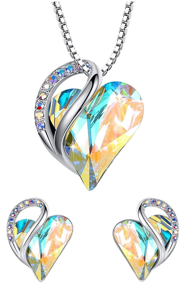 Leafael Infinity Love Heart Necklace and Stud Earrings for Women, April Birth...