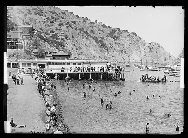 Photo:Avalon Catalina Island CA Wharf Beach Bathers 1900s Small Boats