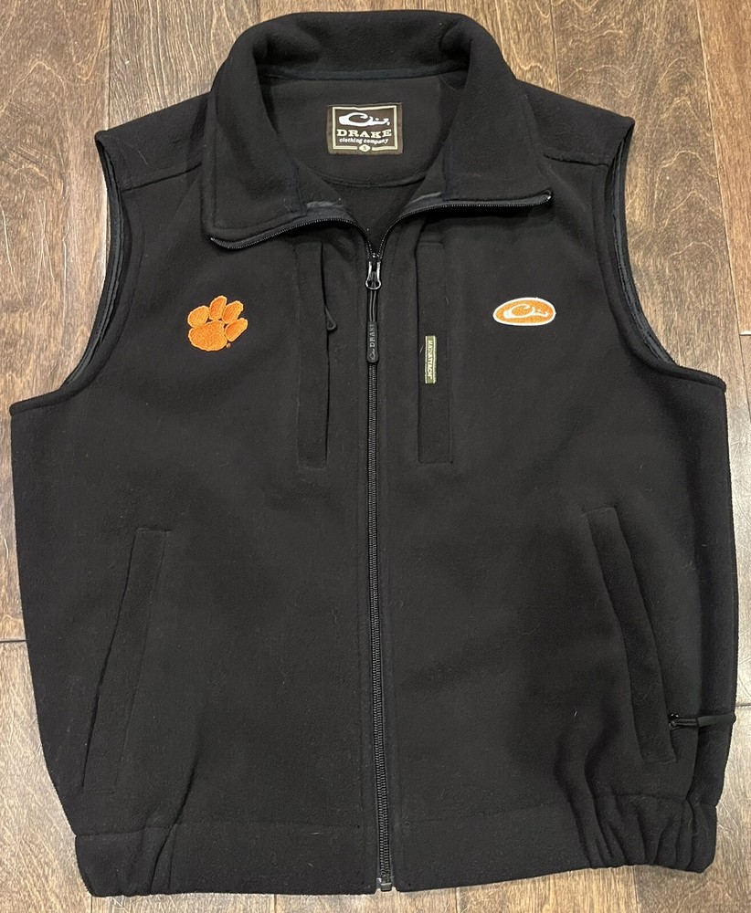 Drake Windproof Layering Black Vest Clemson Tigers Ultra Warm Fleece Adult Small