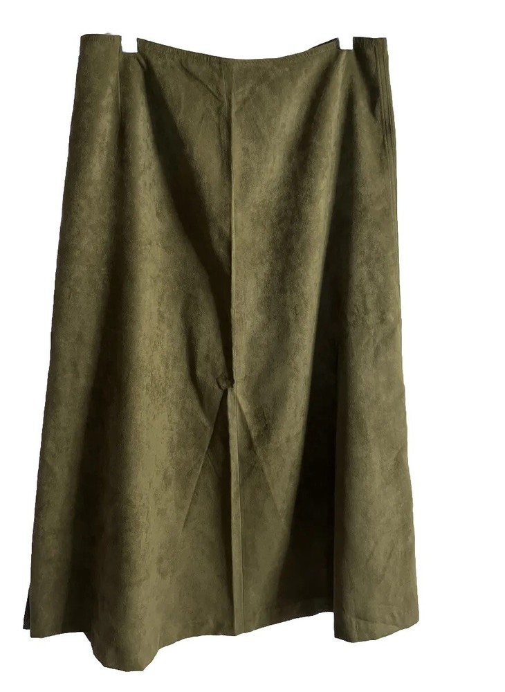 Allison Morgan Olive Green Faux Suede Women’s Midi A-line Skirt Size L