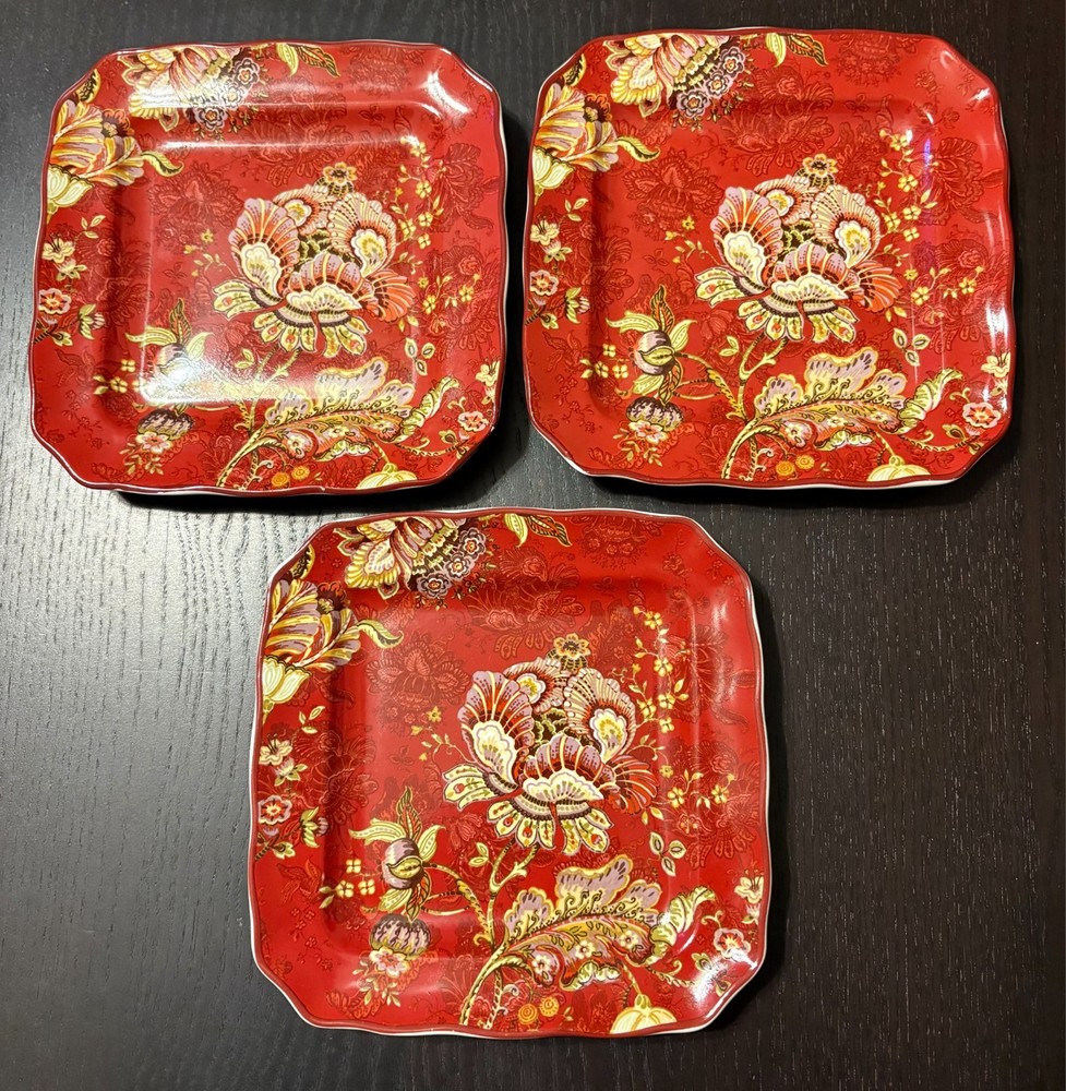 222 Fifth Gabrielle Red Square Appetizer Bread Dessert Plates Set of 3