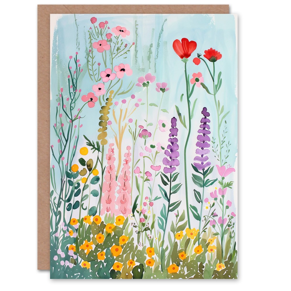 Greeting Card Spring Wild Flower Meadow Watercolour Painting Birthday