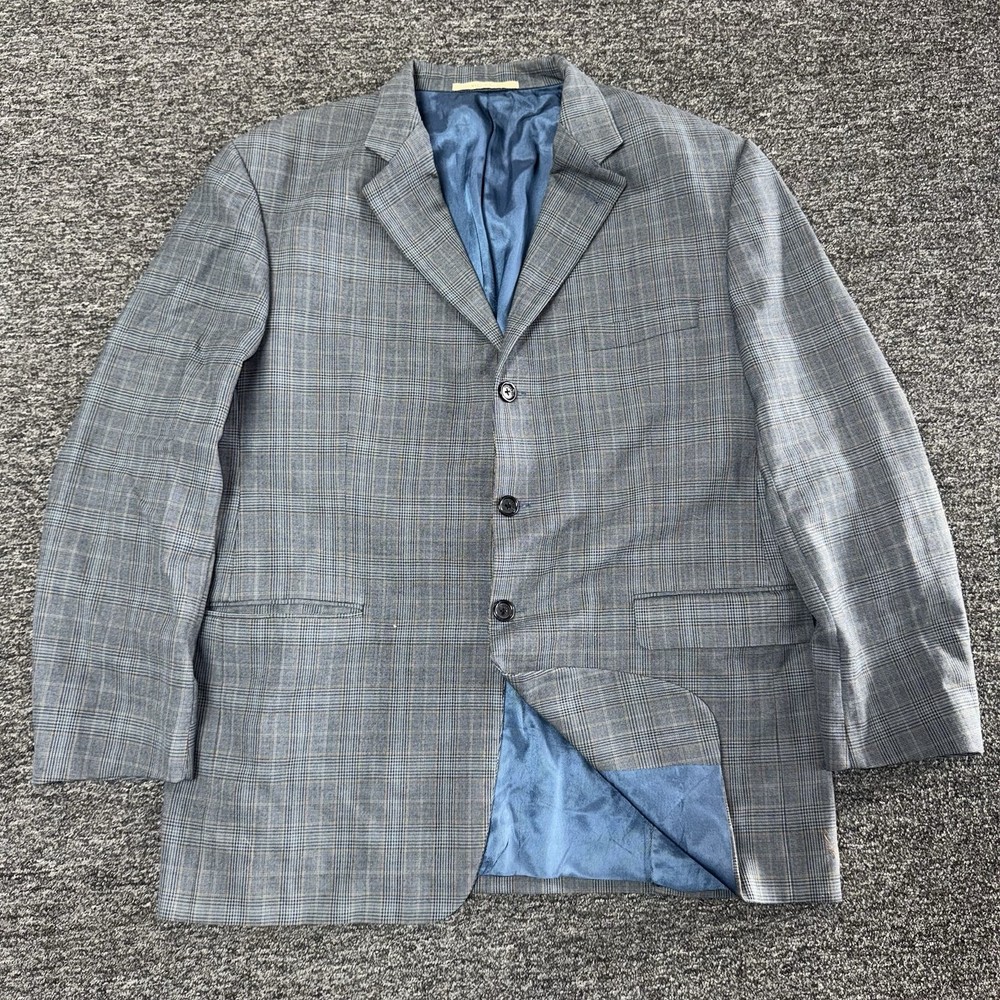 Burberry London 100% Wool Plaid Grey Blazer/Sports Coat  Mens Size 44 Regular