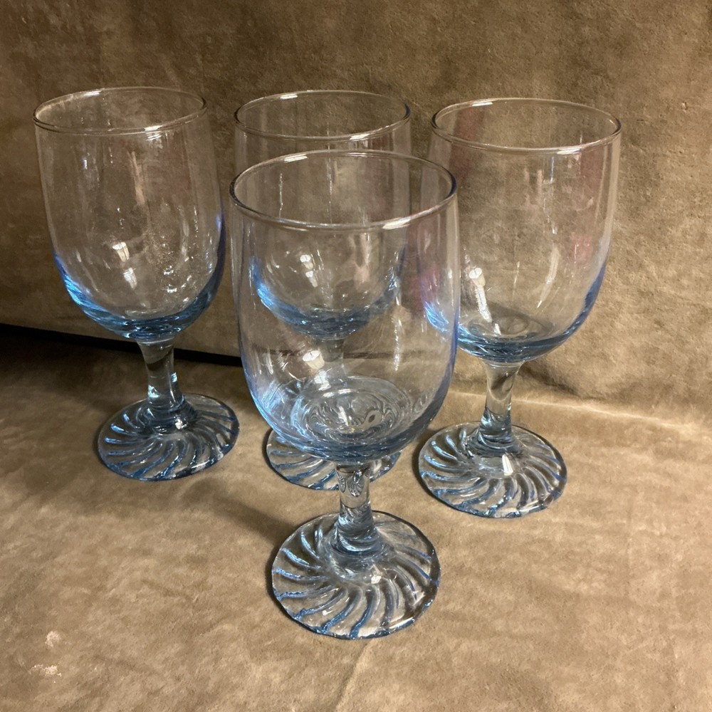 Duz Detergent Light blue swirl base wine stem goblet Glass 1970s Lot (4)