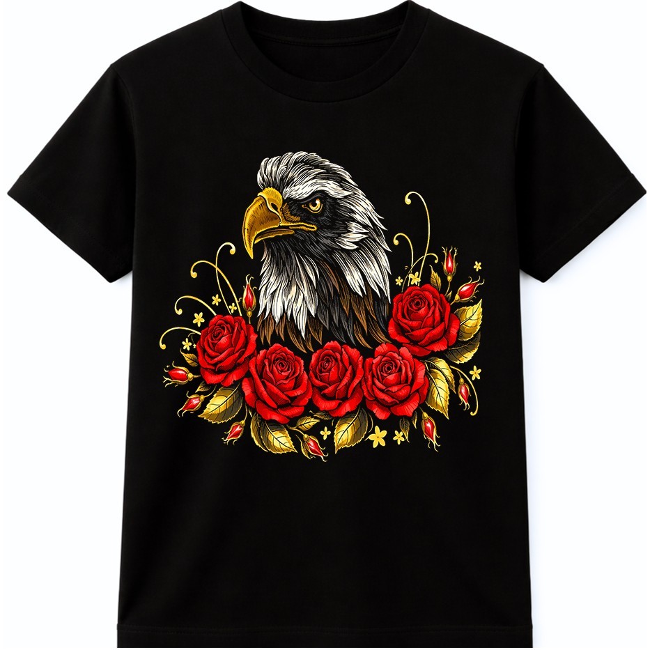 Eagle Rose T Shirt Tattoo Style Floral Bird Gothic Rocker Biker Graphic Tee