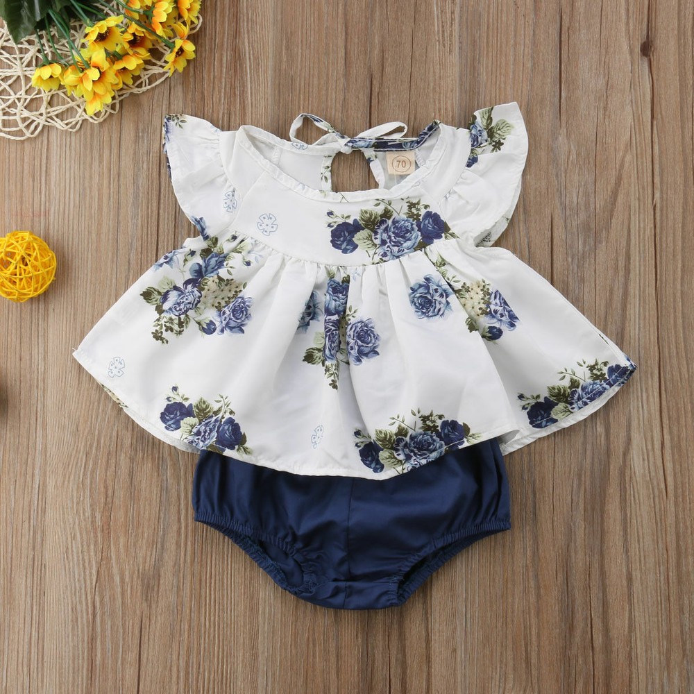 Floral Newborn Baby Girl 2pcs Summer Clothes Tops Dress Shorts Pants Outfits Set
