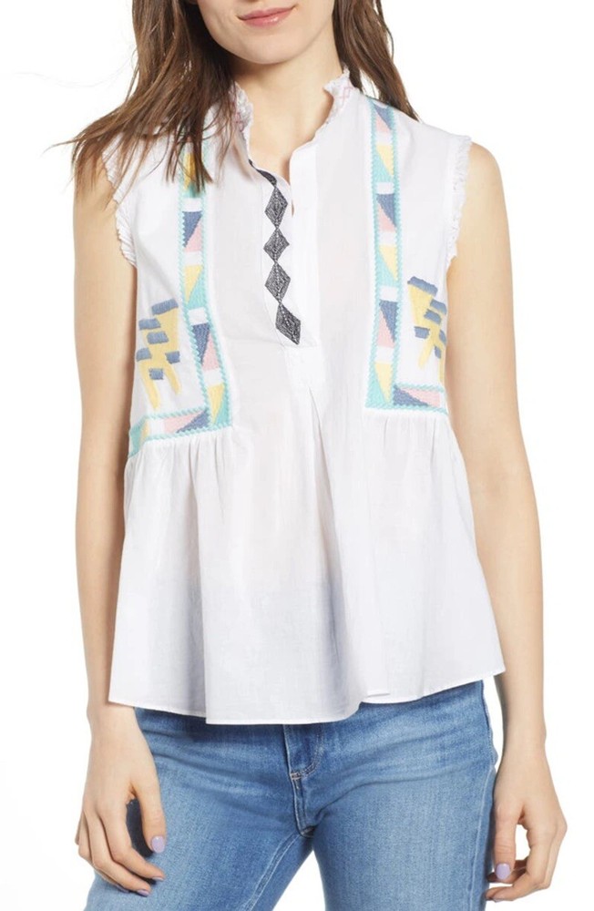 Zadig Voltaire Tilda Voile White Embroidered Sleeveless Blouse XS