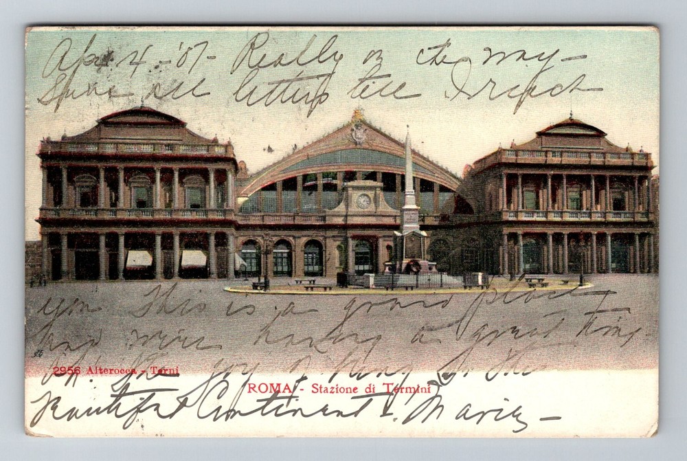 Italy- Rome Train Station Terminal Postal Old Card View Vintage c1907 Postcard