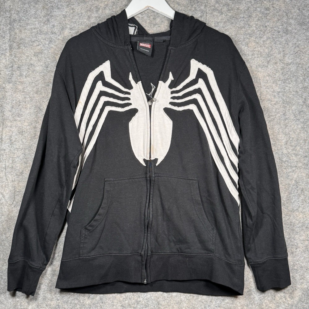 Vintage Y2K Marvel Venom Mad Engine Black Full Zip Jacket Mens Size M 22x27