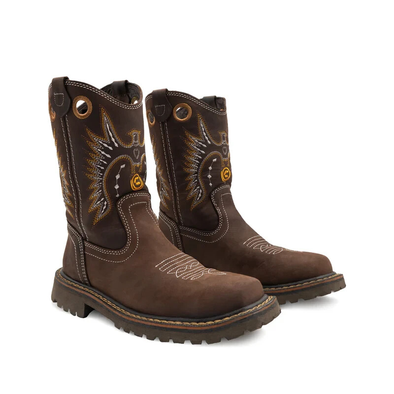 CEBU Mens Chocolate Leather Composite Toe Western Work Boots Pull On