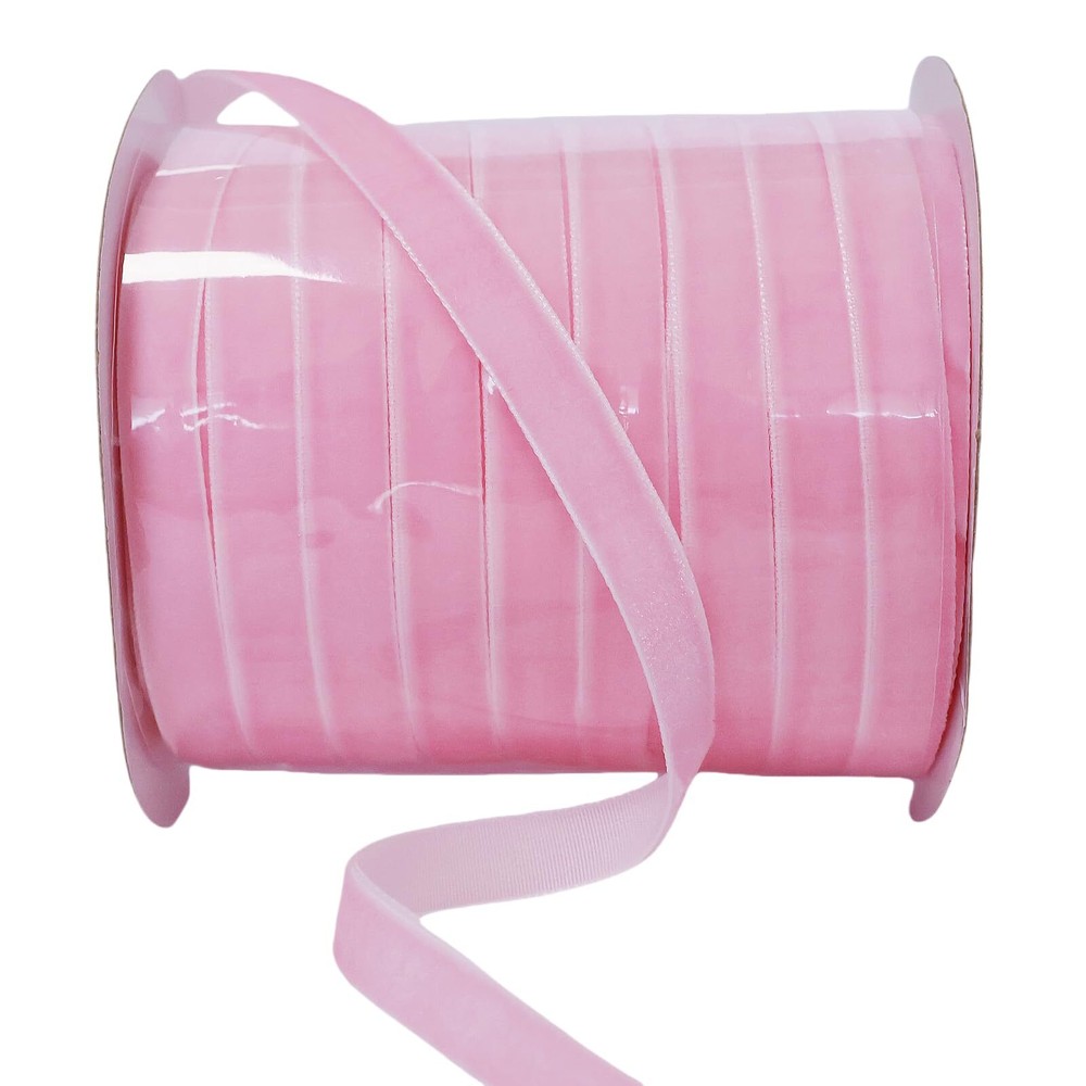 Abbaoww Pink Velvet Ribbon 3/8 Inch Single Face 50 Yards Gift Wrap