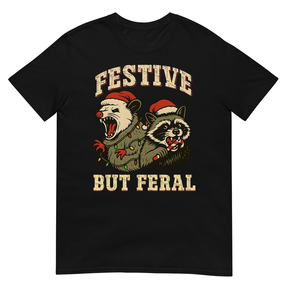 Funny Feral Christmas Raccoon and Possum Festive Xmas Animal T-Shirt