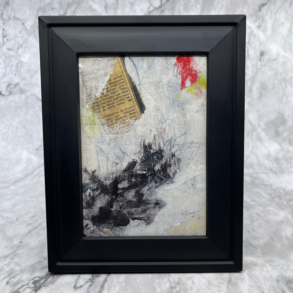 Original Framed Mixed Media Abstract Art Painting 7x9 “Frank Remarks