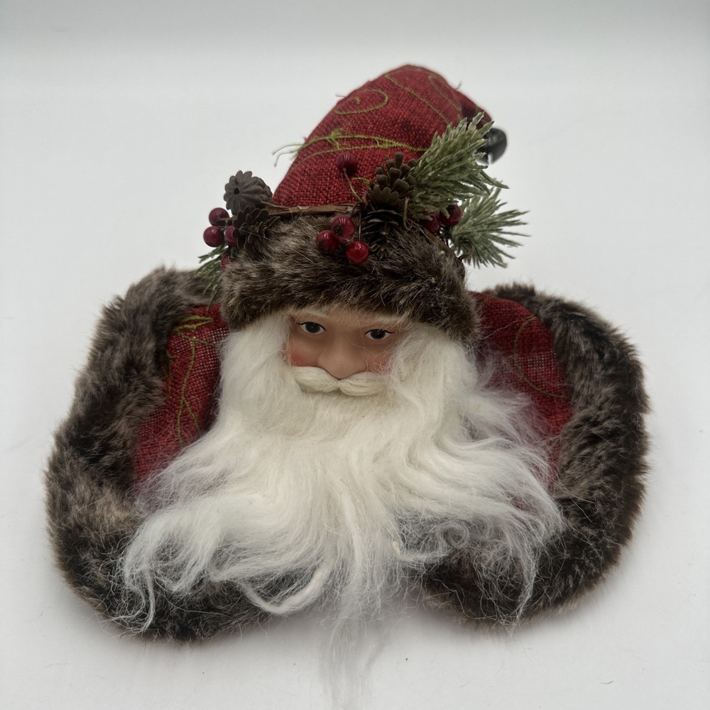 Santa Head 2 Red Hat Holiday Festive Christmas Doll Figurine Table Home Decor