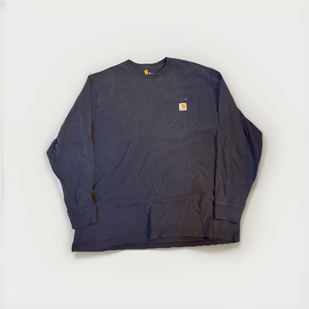Carhartt Mens XL Navy Blue Long Sleeve Pocket T-Shirt Original Fit K126 Workwear