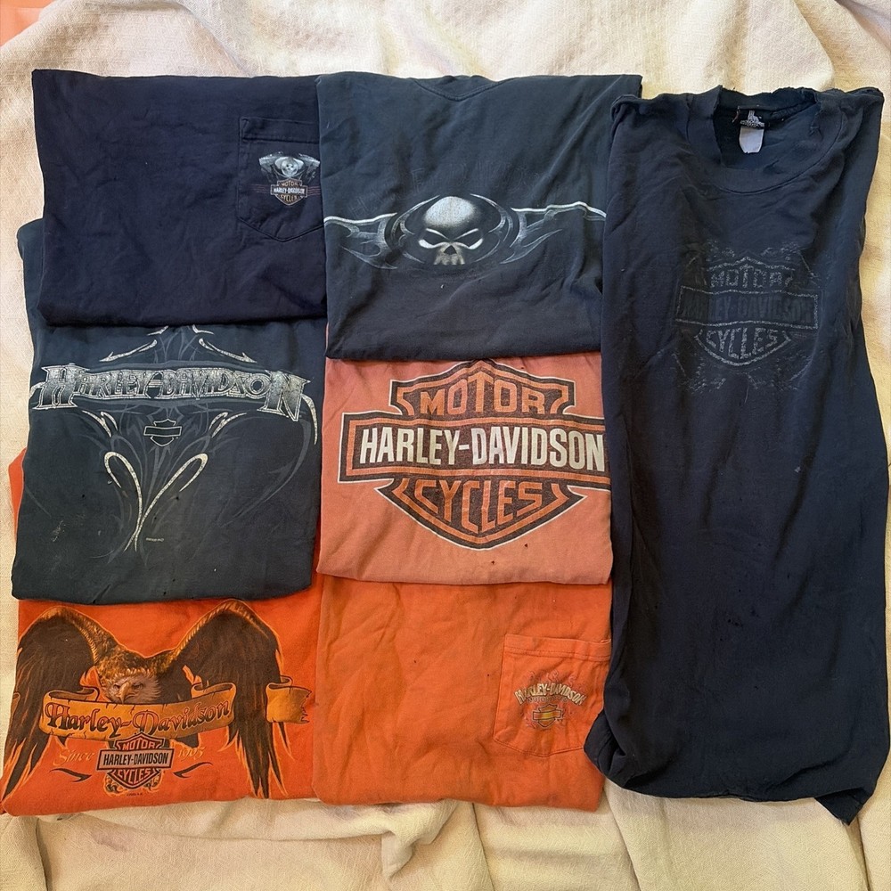 Lot Of 7 Vintage 90s Y2K Harley Davidson Motorcycle T Shirts size L thrashed