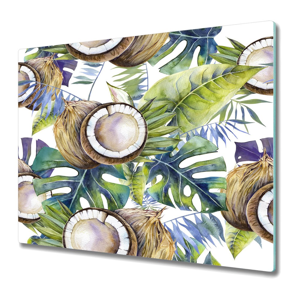 Glass Worktop Saver with Tropical Jungle Palm Leaves and Coco Design for Kitchen Decor