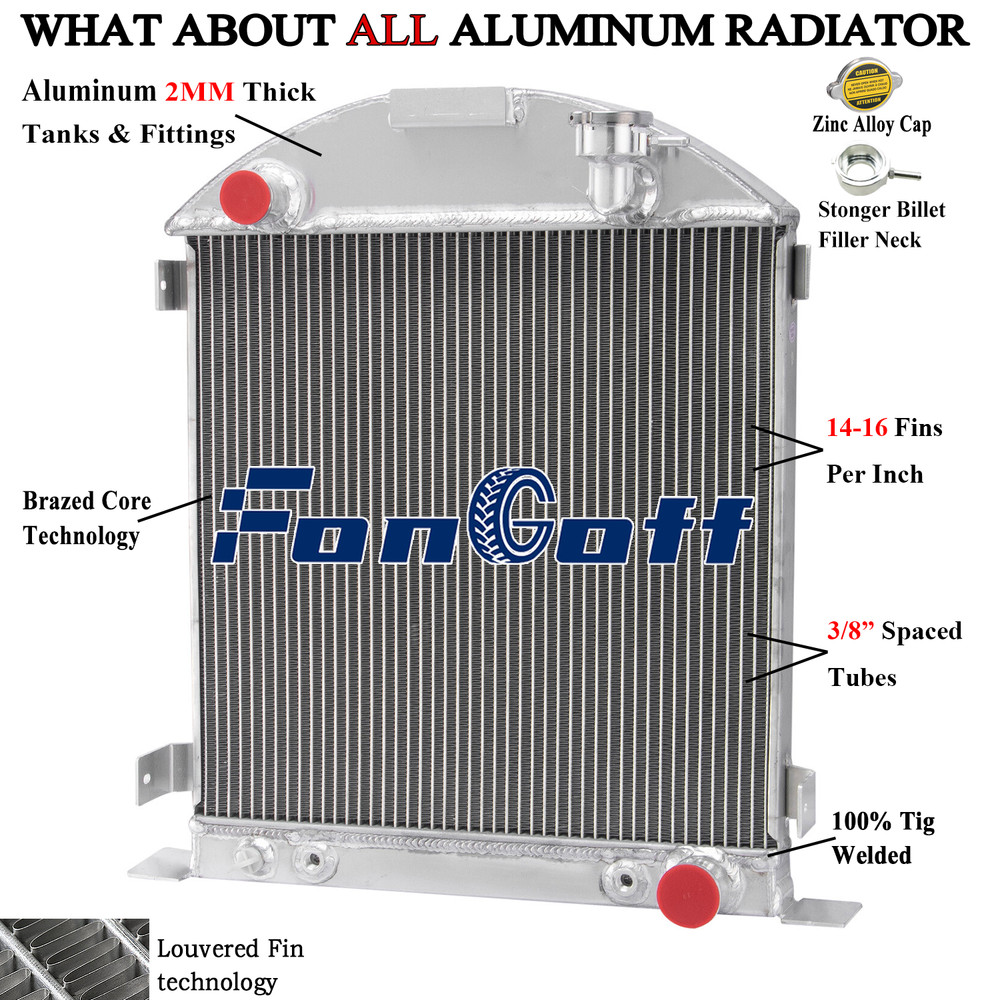 For 1928-1929 Ford Model A Chevy Engine Configuration 3 Row Aluminum Radiator