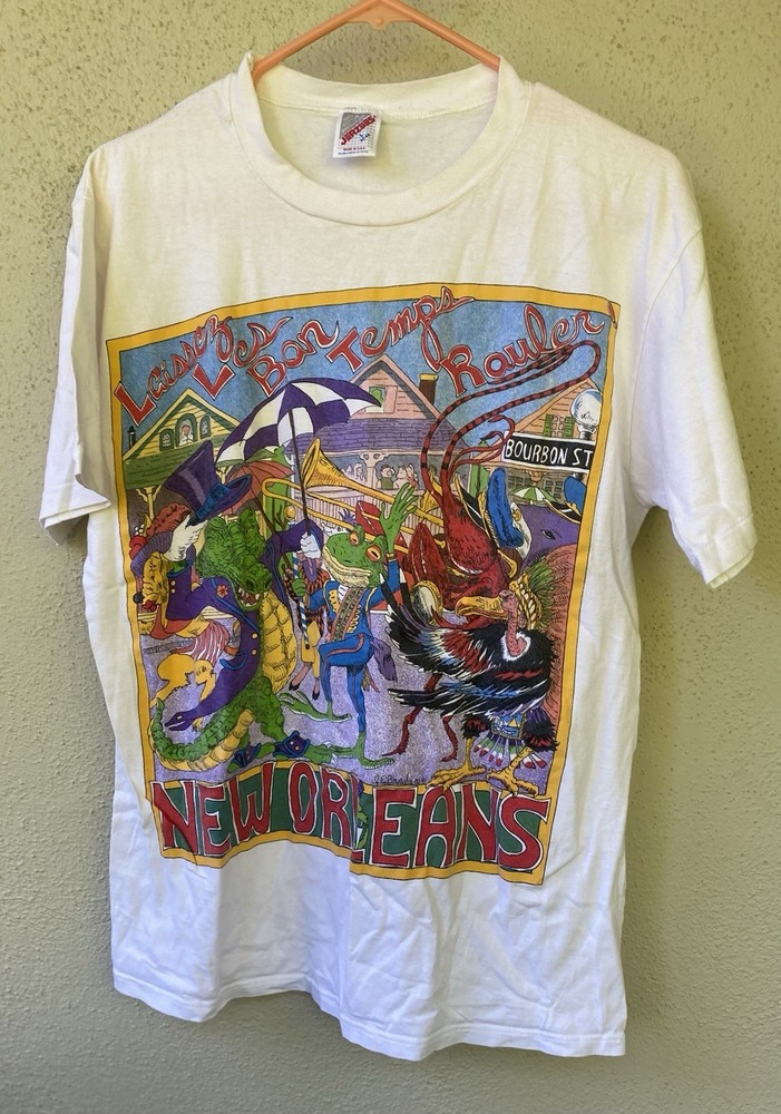 Jerzees Men's L White New Orleans Mardi Gras Graphic Cotton Crew Neck Tee
