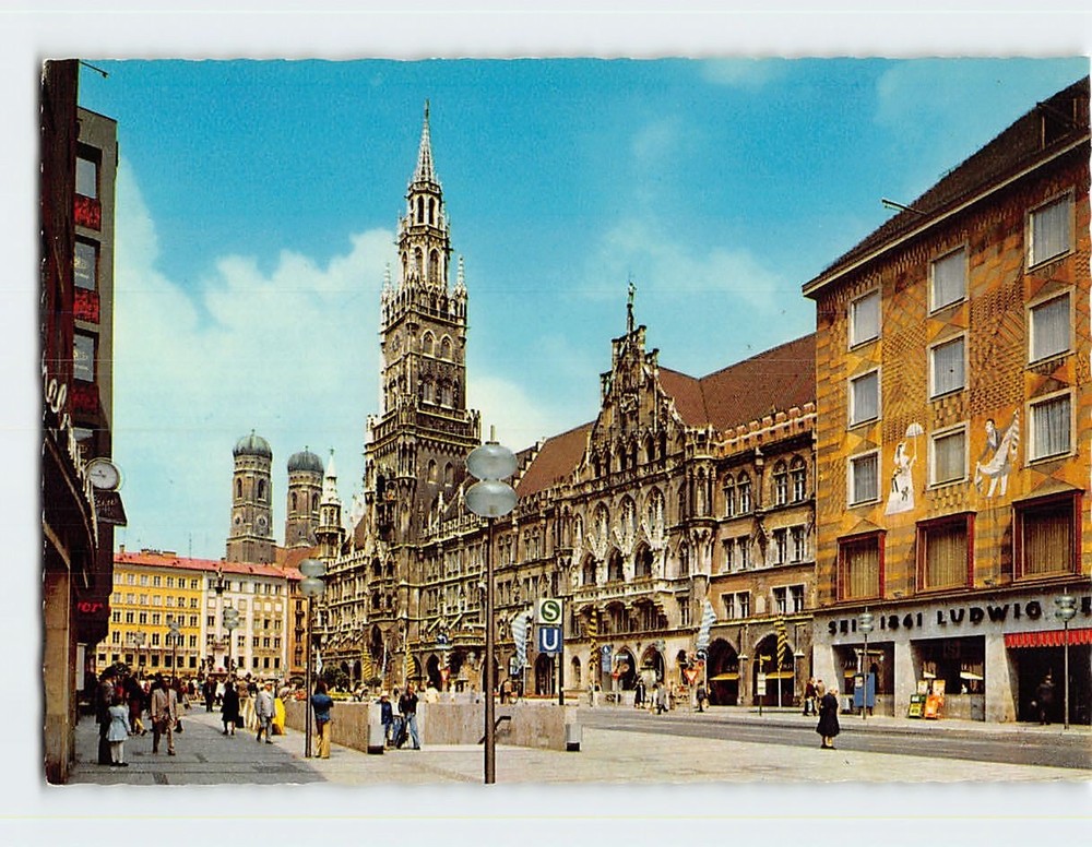 Postcard Frauenkirche & Town Hall in Munich Germany