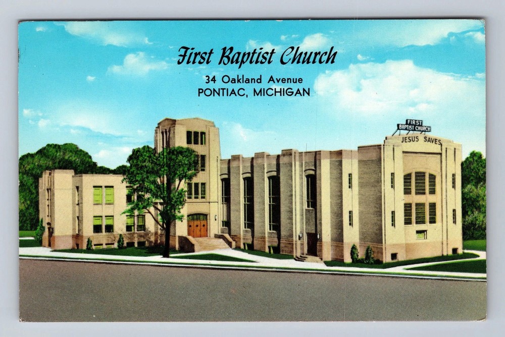 Pontiac MI-Michigan First Baptist Church Vintage Postcard
