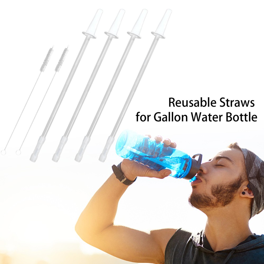 4xReusable Replacement Straws W/Brushes For 1/Half Gallon Water Bottle (128/64oz