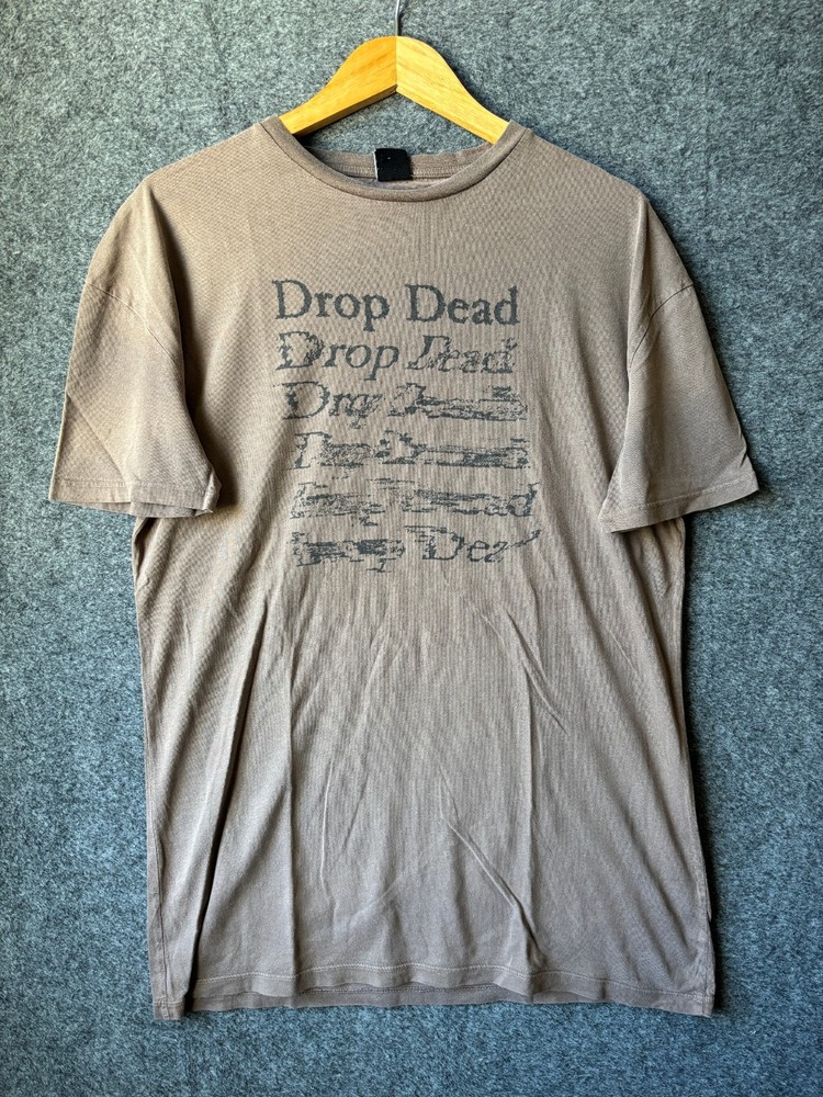 DROPDEAD Mens Small T-Shirt Top Short Sleeve Graphic Front Print Brown